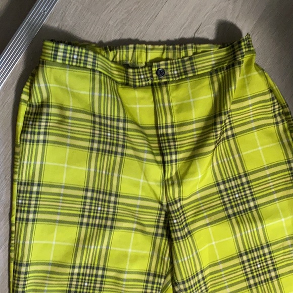 Groovy neon green/yellow plaid pants - Picture 2 of 2